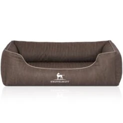 Knuffelwuff Orthopädisches Hundebett Tampa Aus Laser-gestepptem Kunstleder Braun/ Grau M-L